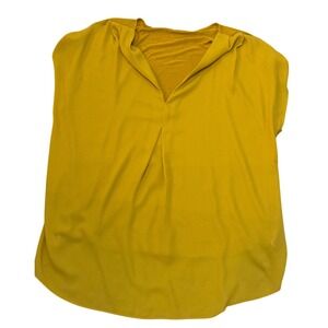 INC International Concepts Yellow Blouse Top XL V Neck Cap Sleeve Pleated Front